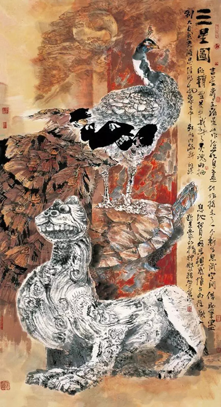 画家余昌宇国画作品三星图