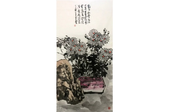 画家吴泉棠山水画作品菊石图